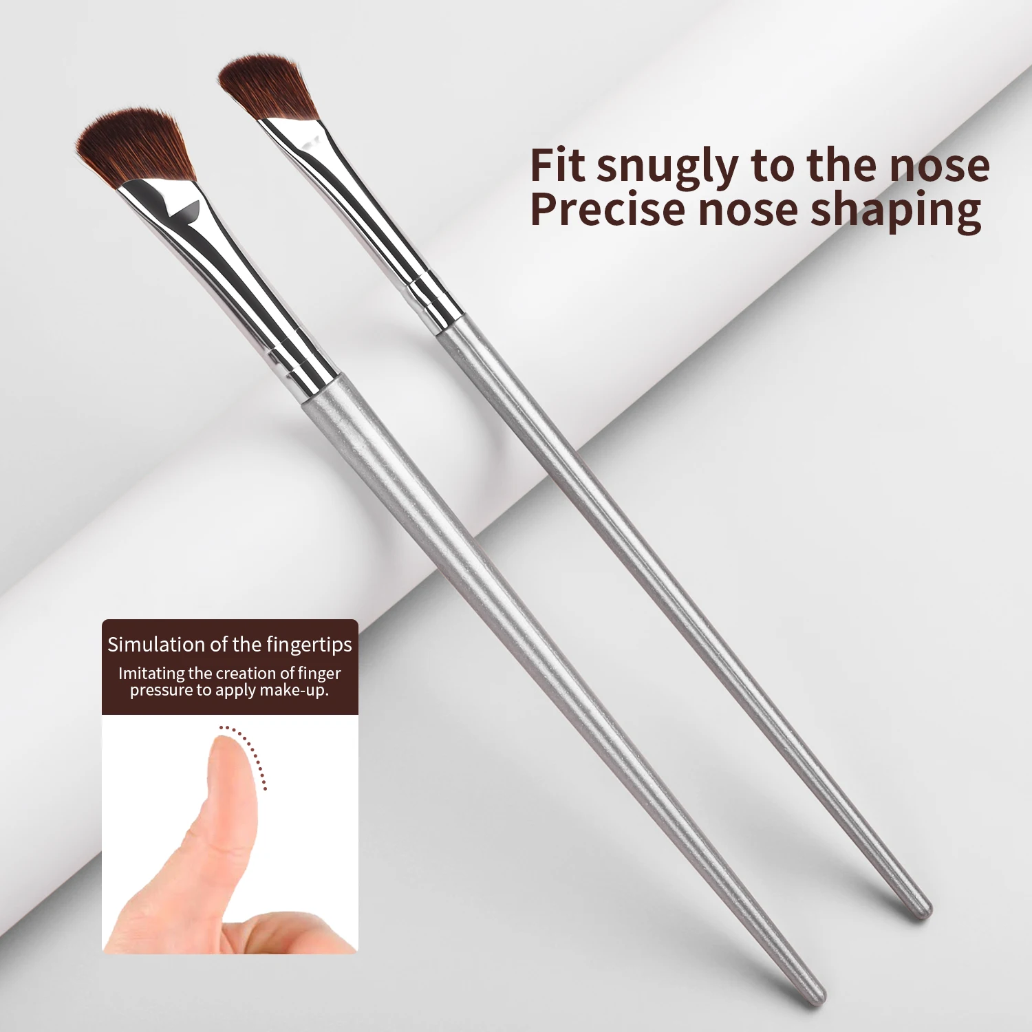 2Pcs Silver Handle Angled Nose Shadow Brushes, Precision Contour Tools For Stage Travel Makeup Artists