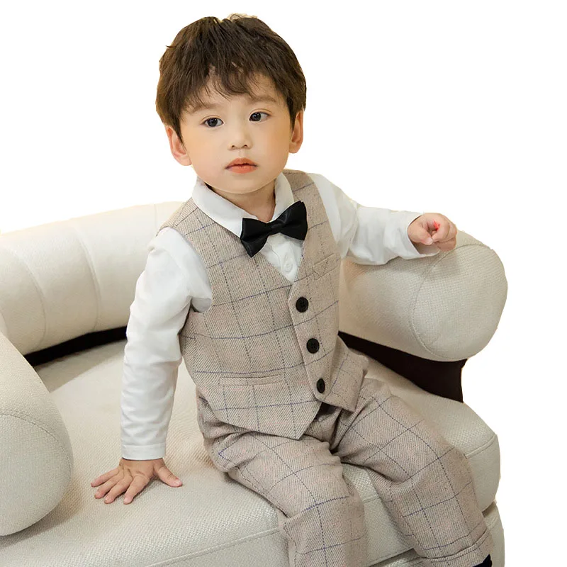 

Boutique Formal Baby Boys Blazers Plaid Little Kids Suits Tuxedo Gentleman Outfit Children Clothing Sets For Wedding Prom