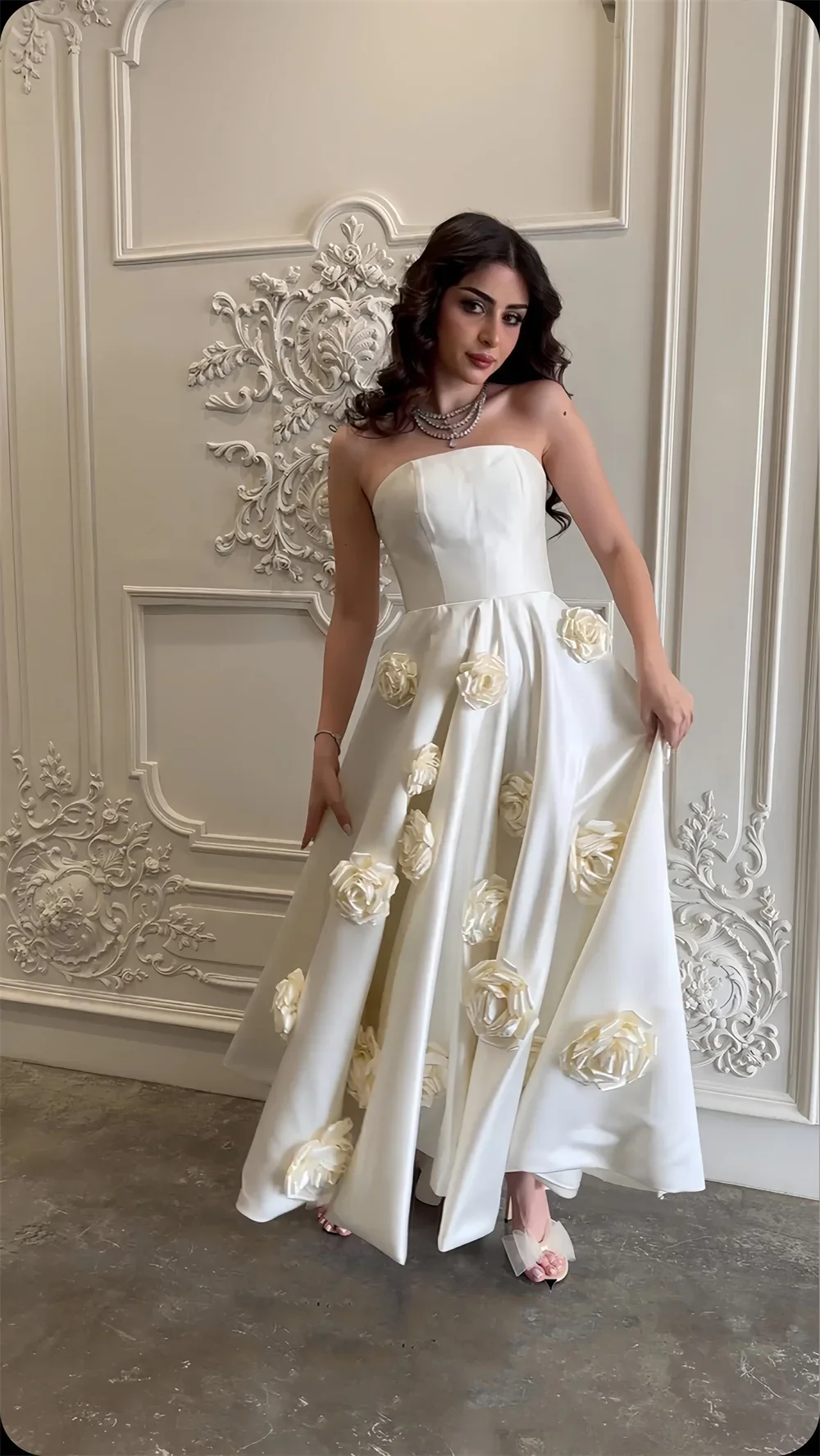 Customized Prom Gown Saudi Arabia Dearin Strapless A-line Ankle Length Skirts 3D Rose Flower Bespoke Occasion Dresses Formal Eve