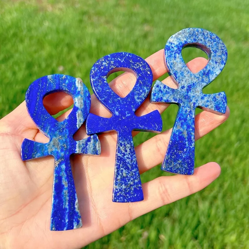 Natural Lapis Lazuli Ankh Cross Carving, Handcrafted Premium Lapis Crystal Ankh Symbol, Meditation Healing Crystal