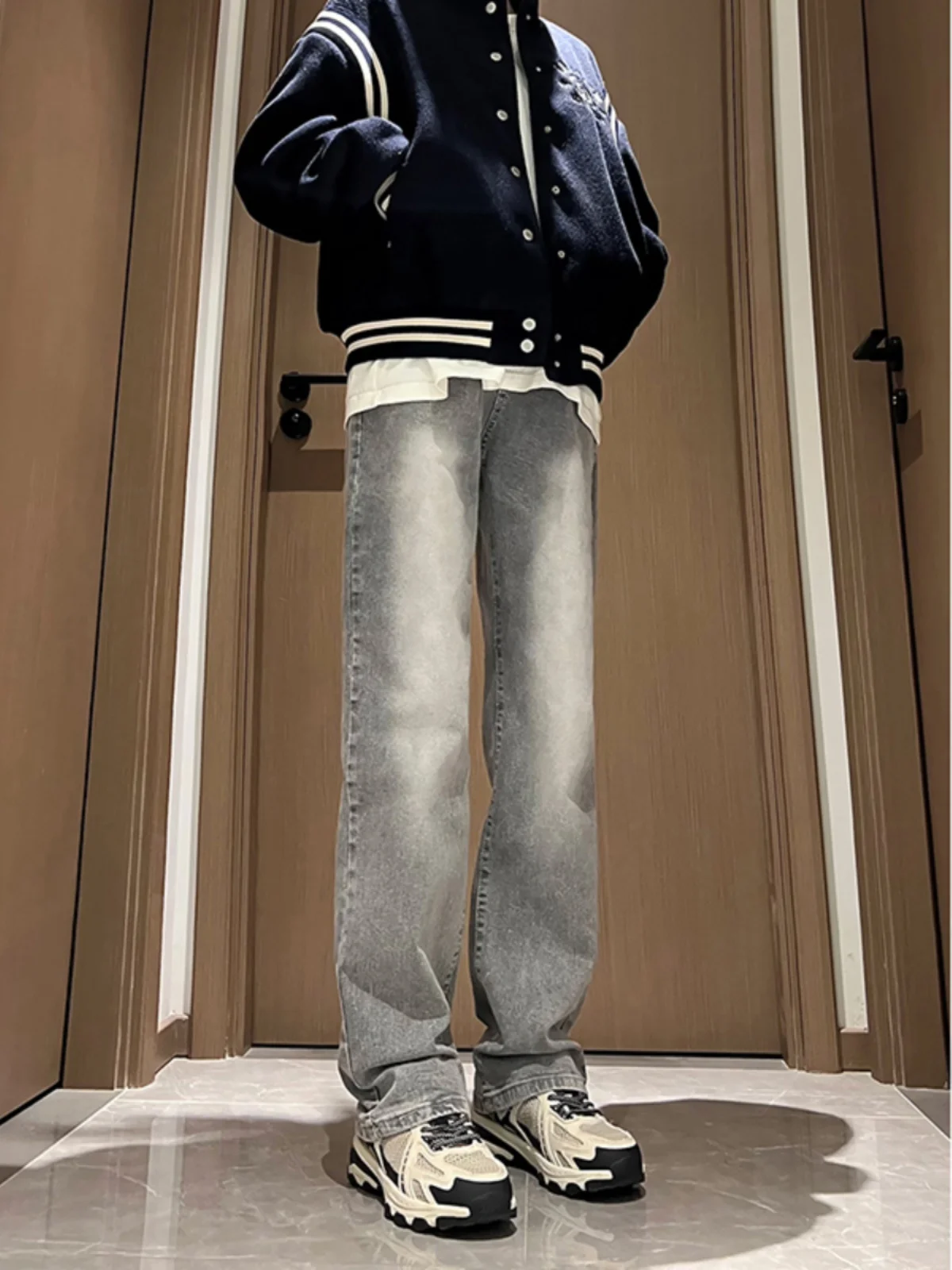 

Men's Thiened Fce Lined Straight Leg Jeans Autumn Winter American High Street Vibe Waed Cotton Polyester Blend Jeans