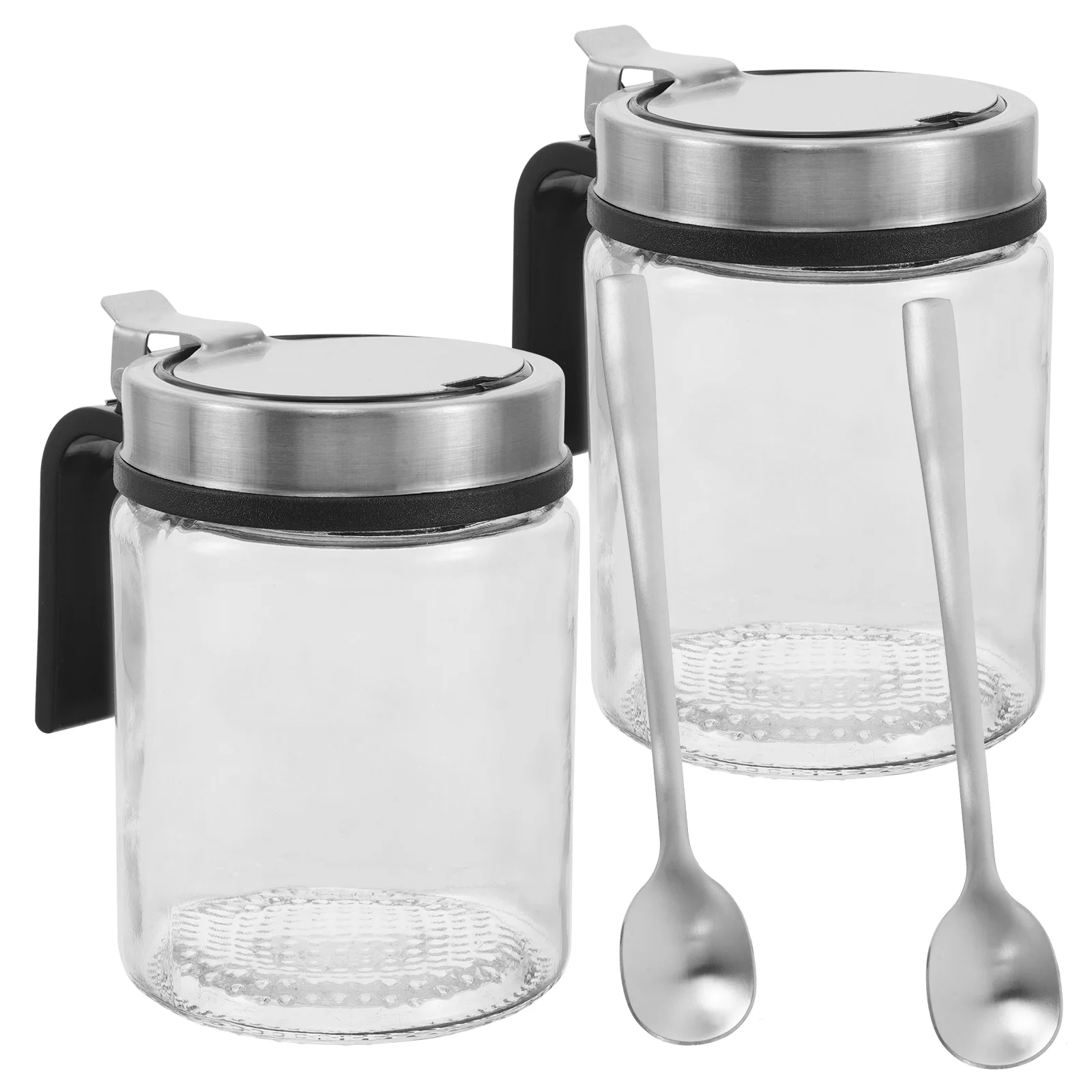 

Castor Bbq Sauce Bottle Stainless Steel Decorative Kitchen Figurines Glass Honey Pot with Spoon Containers