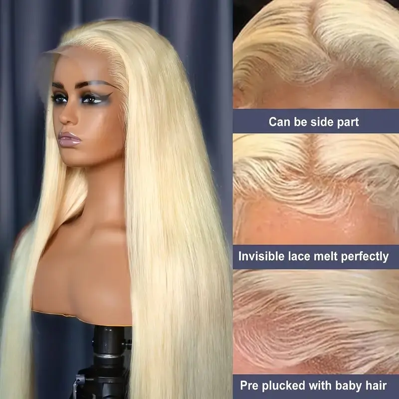 13x4 HD Lace  Front 20 40 Inch 613 Blonde Human Hair Wig Frontal Wig 180% Straight Transparent Pre-plucked Brazilian For Women