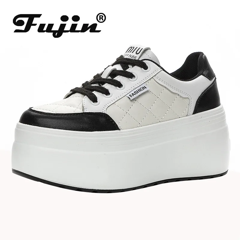 

Fujin 8cm Genuine Leather Synthetic Women Boarding High Brand Heels Casual Stable Vulcanized Shoes Platform Wedge Skate Shoes