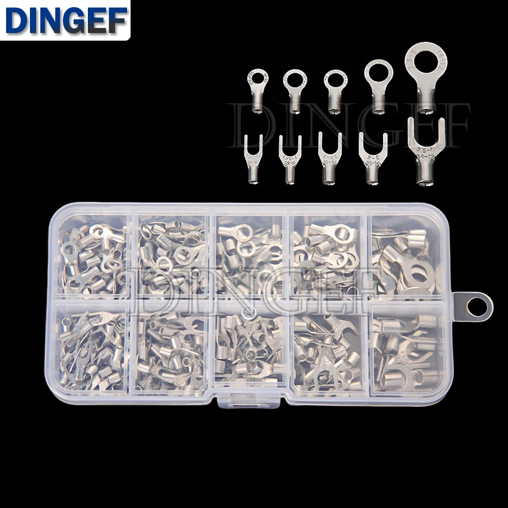 

320PCS Non-Insulated Copper Wire Crimp Terminals Connectors Kit Ring & Fork U Shaped O Shaped Cold Pressed Bare Terminals