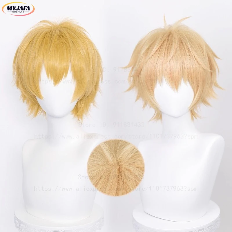 عالية الجودة Denji شعر مستعار تأثيري قصير أشقر مقاومة للحرارة الشعر الاصطناعية هالوين أنيمي تأثيري الباروكات + غطاء شعر مستعار #1