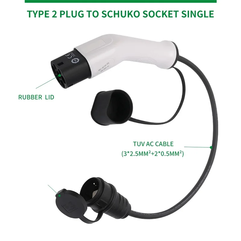 Superior-Type2 To Schuko 16A Electrical Car Type 2 Charging Side Plug To Schuko Socket EV Charging Adapter Car Charging Stations