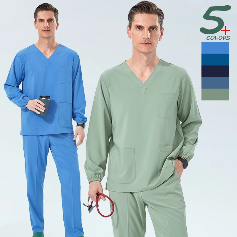 2025 męski zestaw do peelingu chirurgicznego z długimi rękawami mundury szpitalne Micro Stretch peelingi medyczne Dental pielęgniarstwo garnitury weterynarz odzież robocza S01