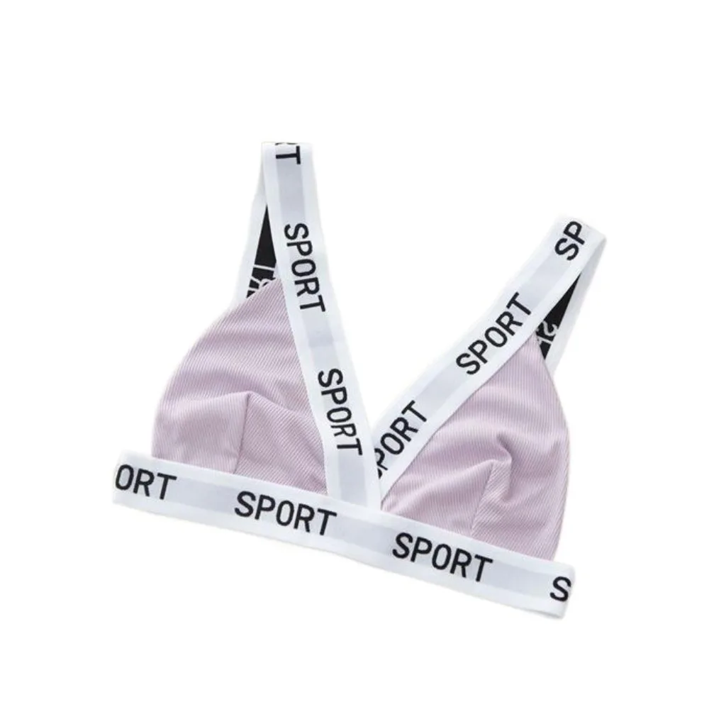 

Sweet Letter Wireless Deep V Bra Patchwork Shockproof Women Underwear Gathered Breasts Lingerie Push Up Bras Girls