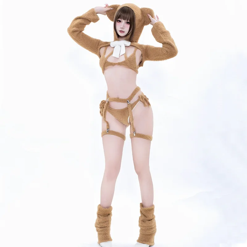 

Brown Bear Mink Fur High-End Cosplay Private Photo Role-Playing Costume with Gloves and Socks