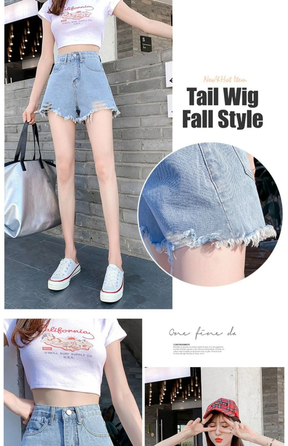 Trendige Dehnbare Jeans-Shorts für Damen, Hochgeschnittene Zerrissene Denim-Shorts mit Ausgefranstem Saum, Vielseitige Kurze Hosen für den Sommer – Detail 15