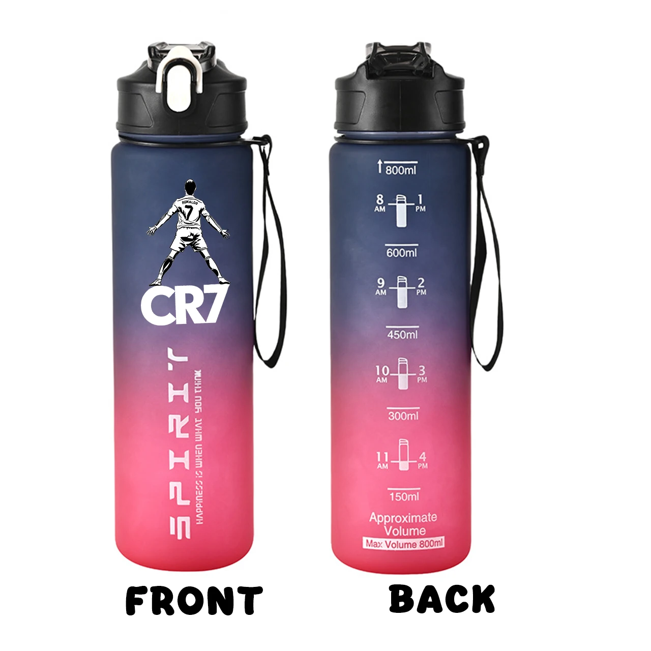زجاجة مياه شفافة رياضية من نجم كرة القدم رونالدوس سعة 800 مل، زجاجة شرب شفافة مضادة للتسرب للسفر في صالة الألعاب الرياضية، زجاجة بلوري