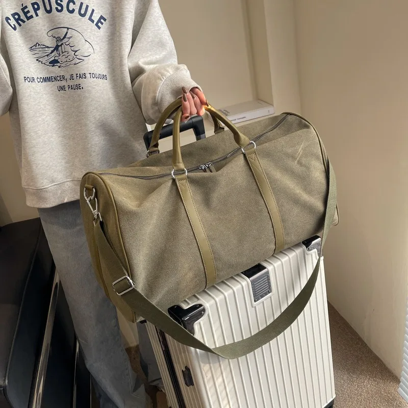 

New Portable Travel Bag Short Distance Lightweight Luggage Men's Large Capacity Military Green Canvas Sports and Fitness