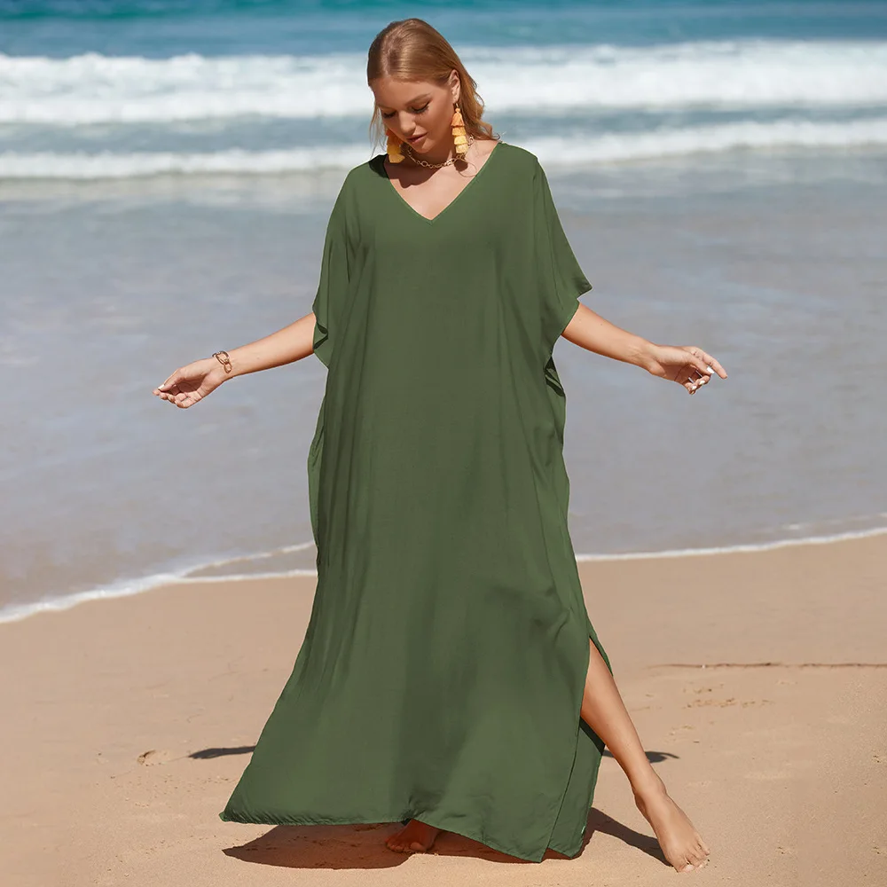 

Халат Femme Fiesta Vestidos Mujer с v-образным вырезом, свободное пляжное платье для отдыха, женское свободное платье-блузка больших размеров с четвертью рукавами