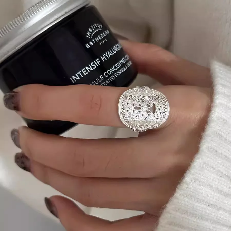 925 فضة خواتم للنساء زوجين الحد الأدنى اليدوية بسيطة الجوف جولة تدفق الدائري حزب مجوهرات هدية منع الحساسية