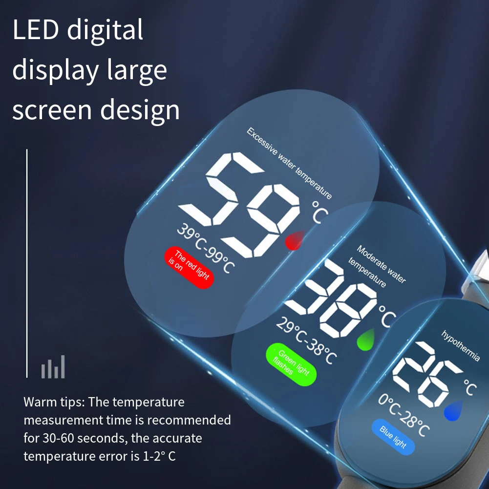 ميزان حرارة دش LED للتحكم الآلي، وقت استحمام آمن، هيكل يدوم طويلاً، لا يتطلب أدوات إضافية