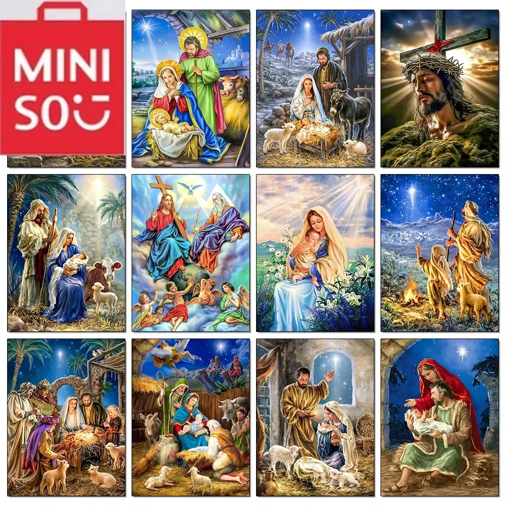 

MINISO 5D DIY ручная работа DIY алмазная живопись Иисус родился в Мангадоре Алмазная вышивка религиозная тема квадратная и круглая мозаика