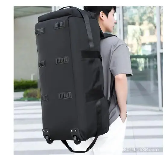 Travel Rolling Backpack Men Large Capacity Check in Bag Foldable Travel Trolley Bag Wheeled Suitcase Oxford Rolling Luggage Bag