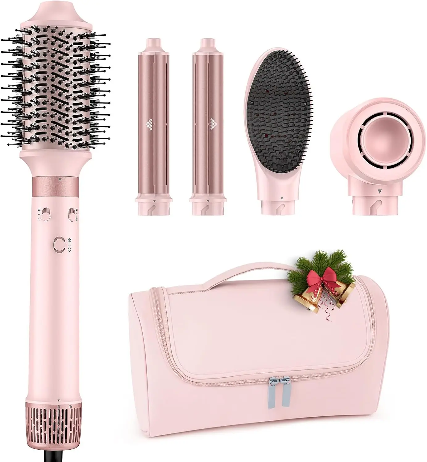 5-in-1 Dual Voltage Hot Air Styler: Fast Drying, Curling, Straightening & Volumizing with Travel Bag (100-240V)