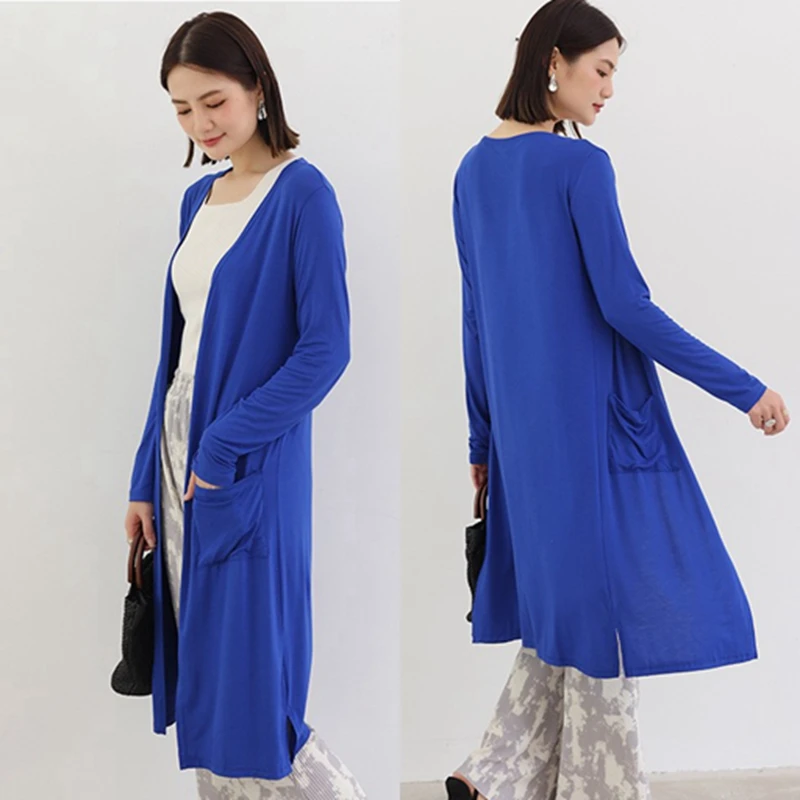 Modal Sun Protection Clothing Women's Summer Thin Long Sleeve Open Cardigan Mid-Length Outerwear Shawl Air Conditioner Shirt ...