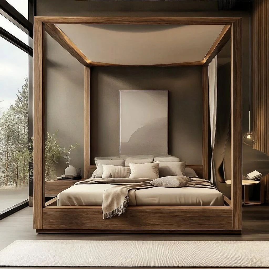 Solid wood four-poster bed double new Chinese log style floor-to-ceiling bed furniture bed