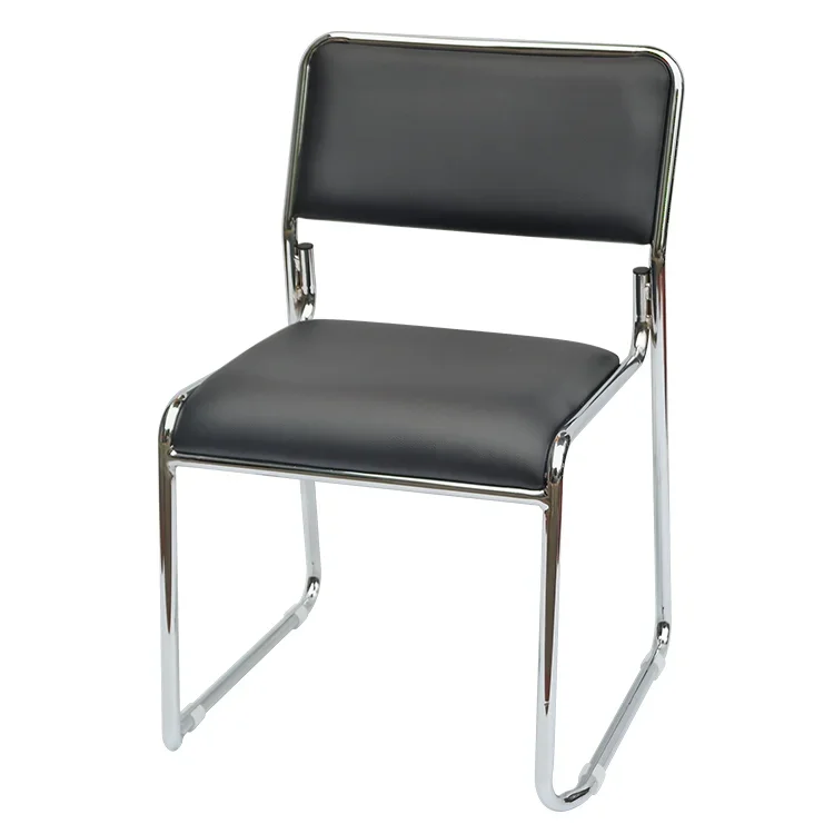 Electroplating Silver Metal Spacious Modern Waiting Room Leather Hotel Style Dining Chair