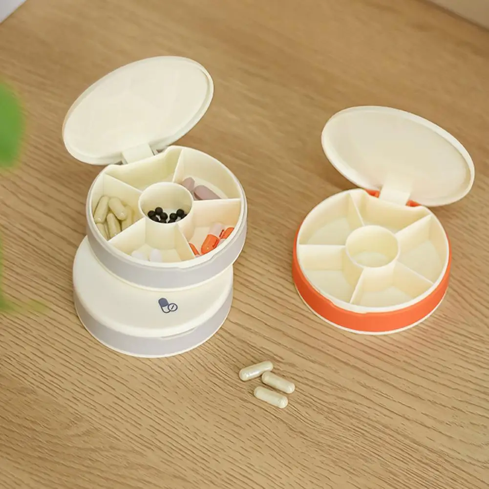 Round Portable Pill Box Tablet Dispenser Large Capacity Multiple Compartments Lightweight Pill Box Organizer with Dust-Proof Lid