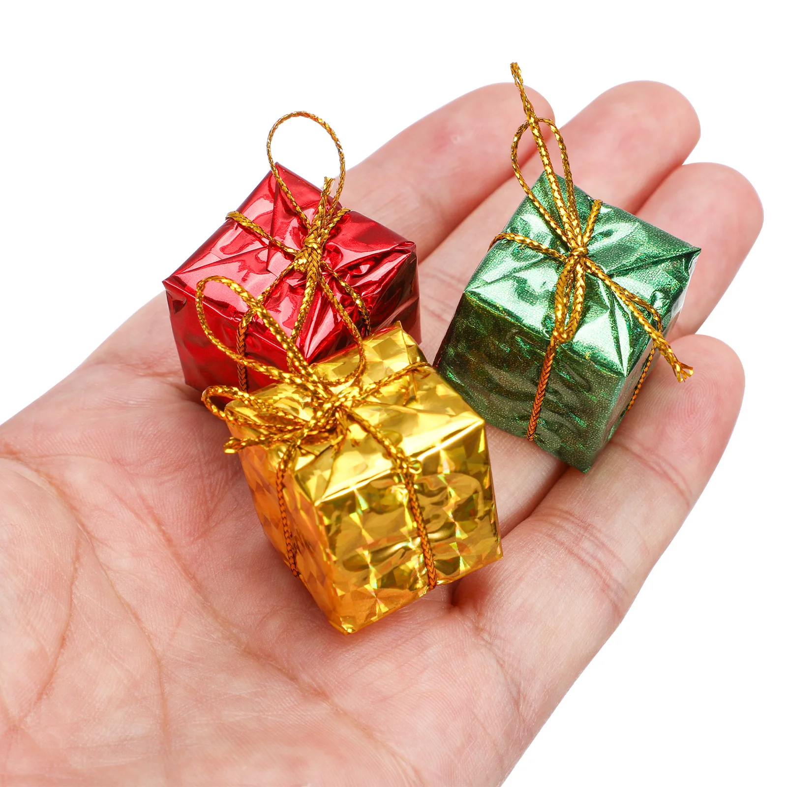 

72pcs Christmas Tree Hangings Gold Foil Gift Boxes Colorful Mini Decorations For Xmas Ornament Hotel Restaurant Cafe Office