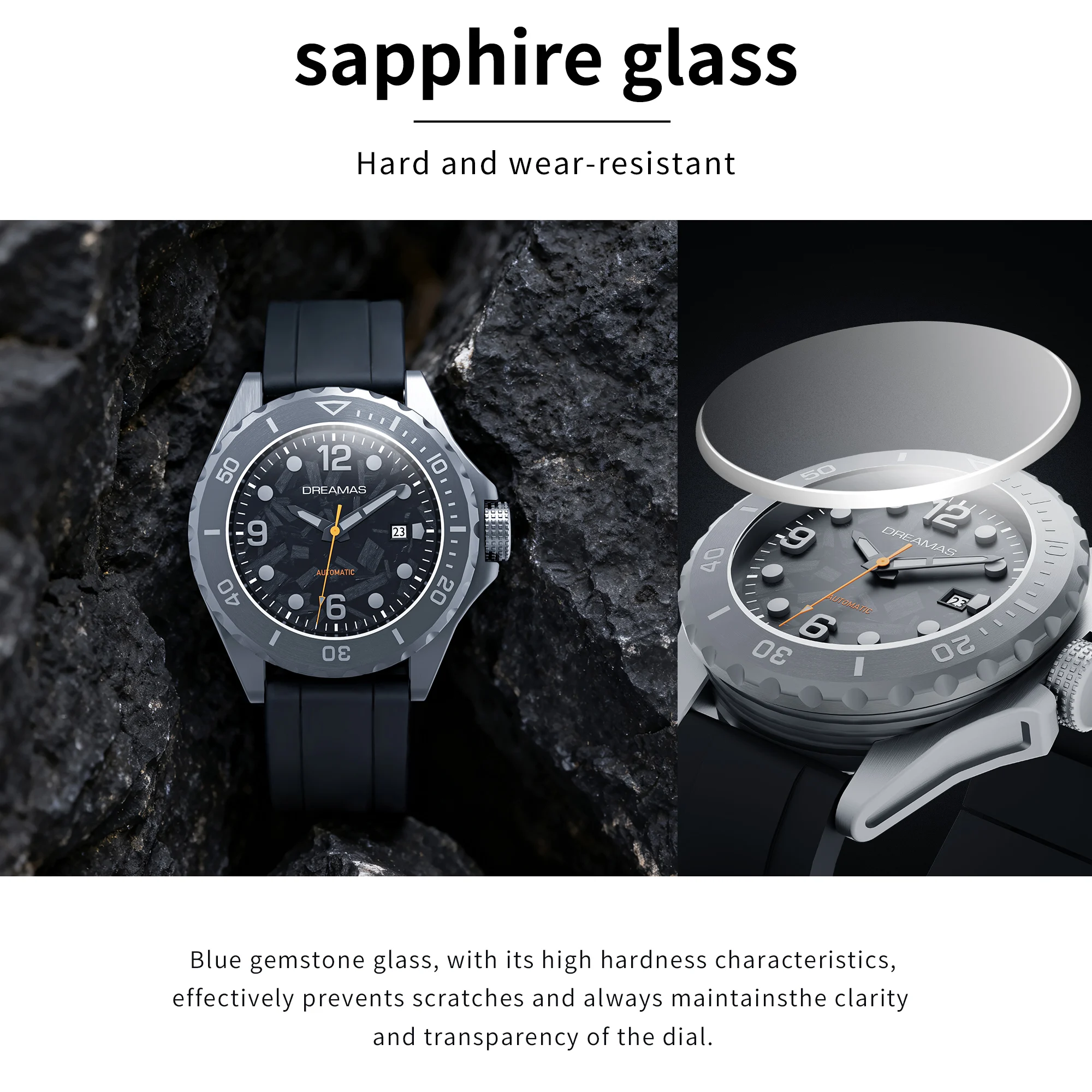 DREAMAS Herren Mechanische Uhr Titanlegierung Taucheruhr Schweizer 3D Super Leuchtend 500m Wasserdicht Automatikuhr DMS7350 – Detail 6