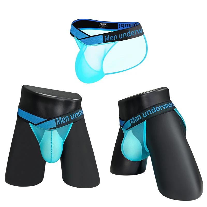 

2PCS Man Briefs Transparent Mesh Summer Ultra-thin Underpants High Cut Male Briefs Panties Sissy Slips Gay Bikini Underwear