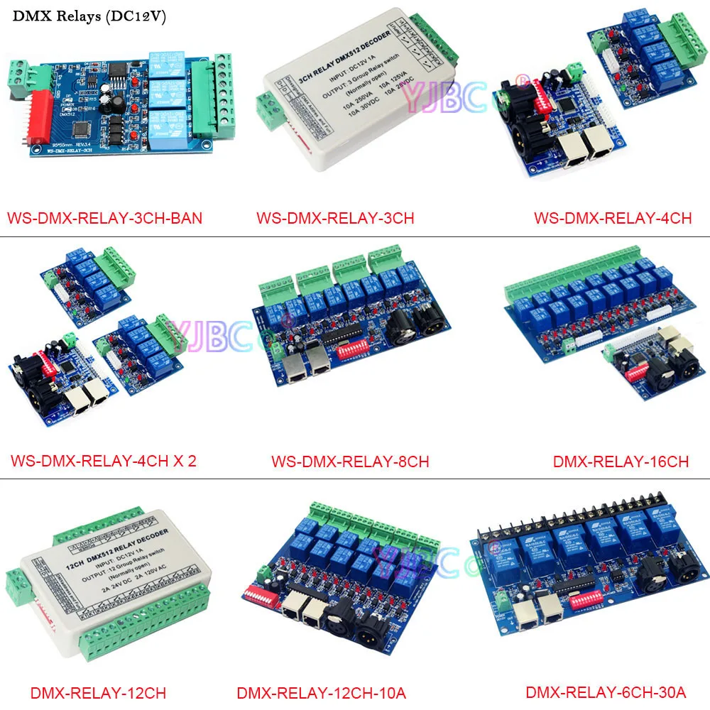 

12 В светодиодный декодер DMX512 Реле RGB RGBW Контроллер 3 CH/4CH/6 CH/8 CH/12 CH/16 CH Каналы Релейный переключатель XRL RJ45 Для лампы