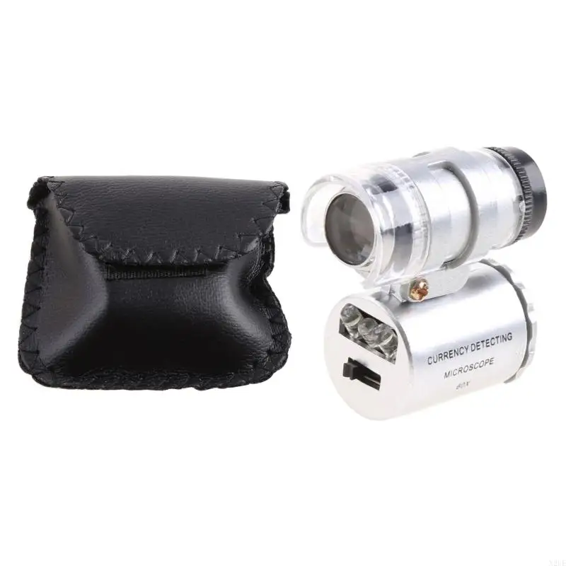 N2UE Mini 60X Magnifier Microscope UV Jeweler Loupe currency Detector with LED Light