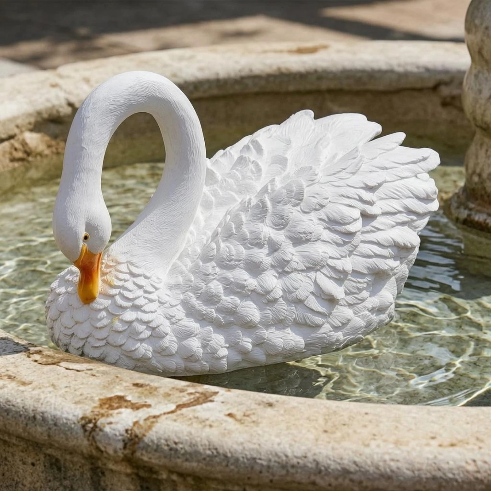 Floating Swan Ornament Feather Texture Floating Swan Statue Animal Sculpture Realistic Garden Decor Durable for Courtyard - view 3