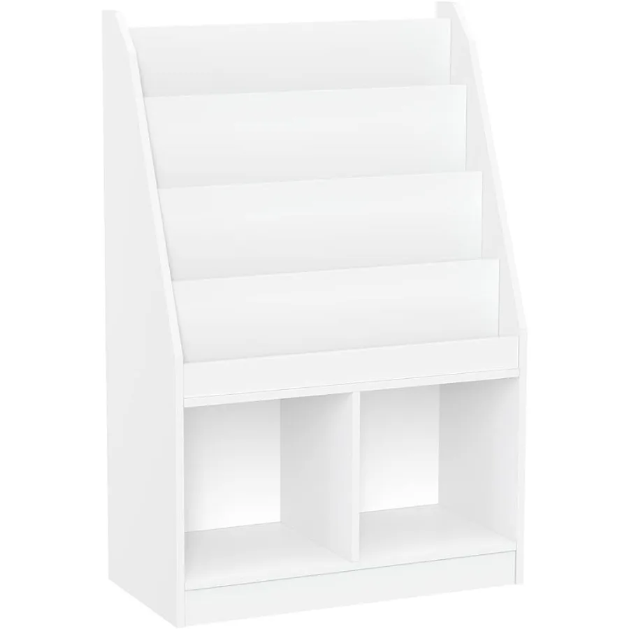 Bookshelf Toy Storage Organizer with 4 Book Racks 2 Cubbies Versatile Toy Organizer for Bedroom or Playroom Book Nook Toy Tidy