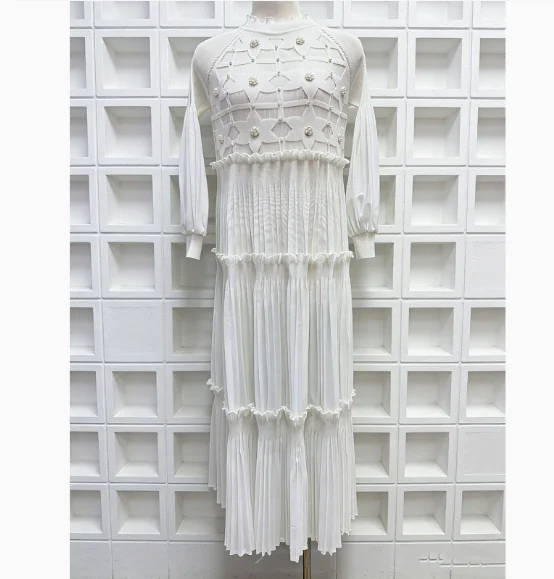 Miyake plissado em camadas vestido nicho design jacquard tecer doce solto vintage moda elegante 2026 primavera verão novo tamanho livre