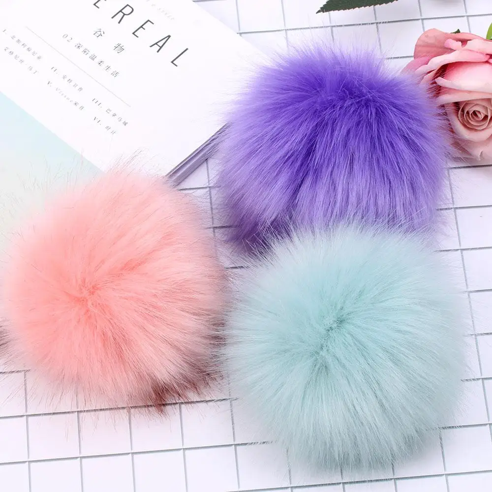 15cm Big Pom Beanies Cap Skullie Knitted Hat Fur Pompom Imitation