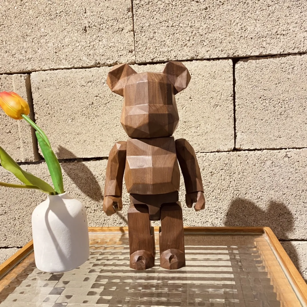 Walnut rhombus Bearbrick 400% 28cm desktop toy doll Be@rbrick natural walnut solid wood desktop collection figure