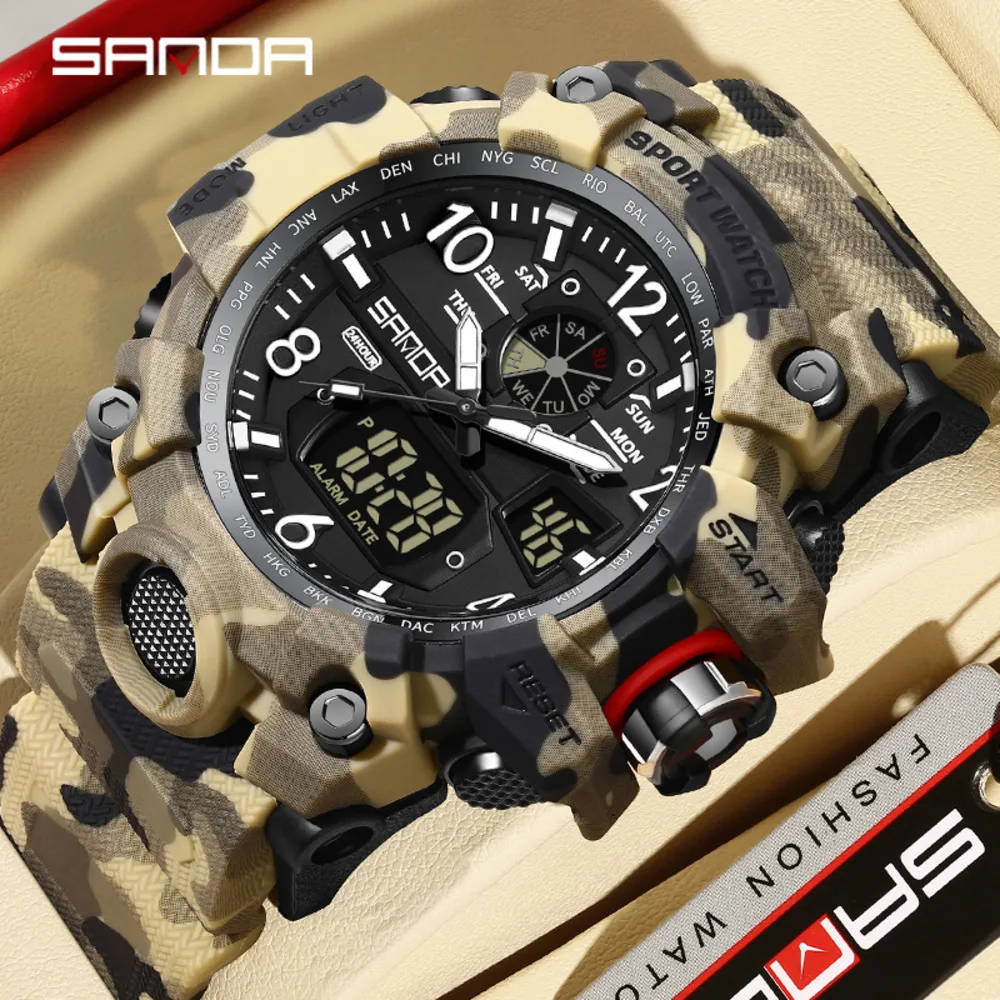 

SANDA 3358 Camouflage LED Digital Outdoor Sports Electron Male Wristwatch Display Quartz Men Clock Waterproof Mens Watch