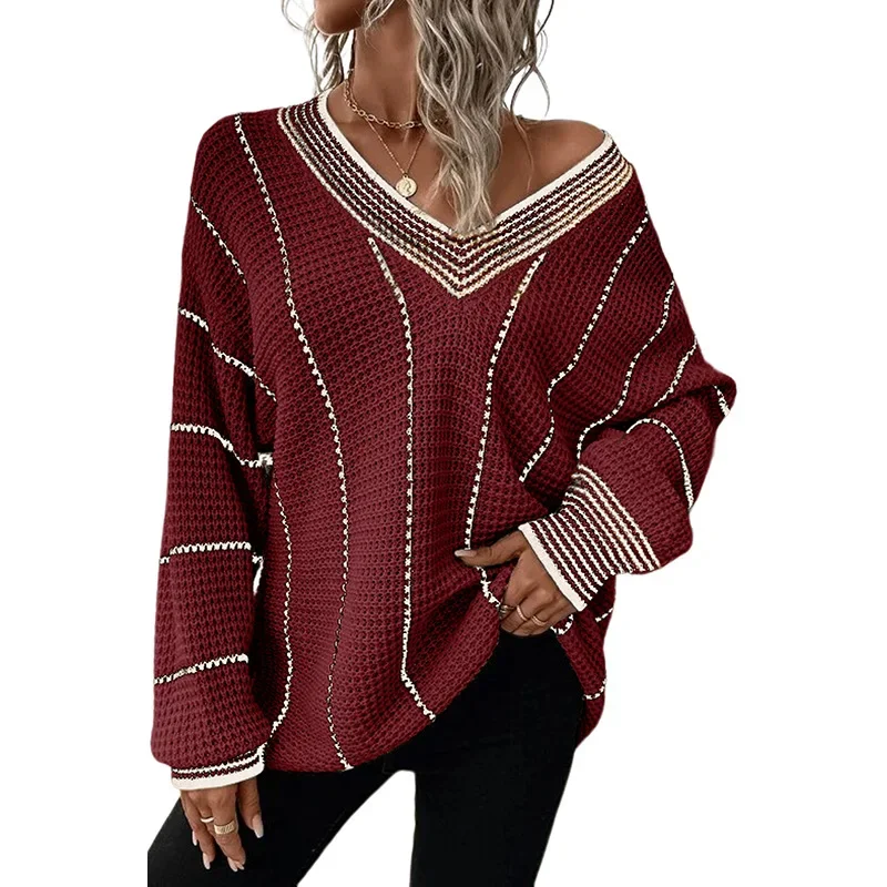 Fashion Trend Slim Fit and Slimming Printed Sweater for Women Shi Ying's New V-neck Long Sleeved Top for Women's