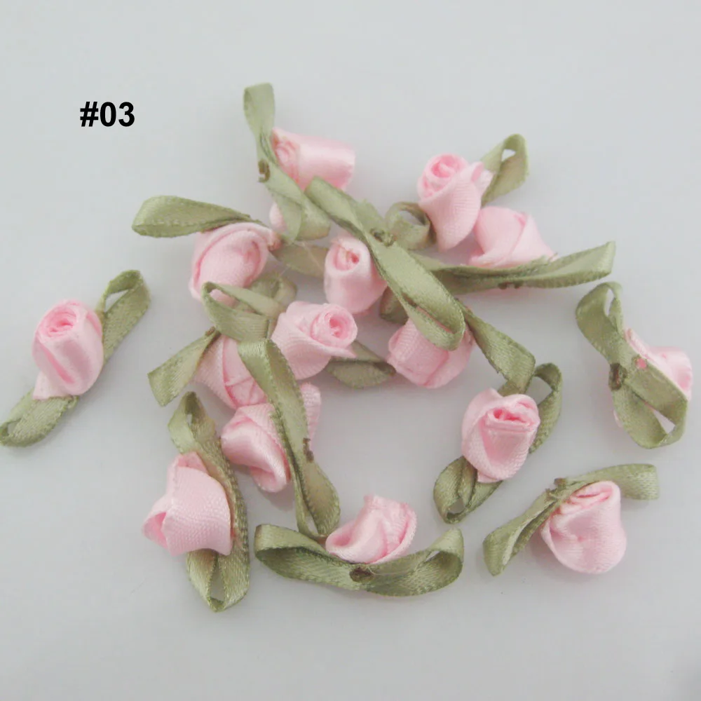 About 30mm Fabric Ribbon Rose Flower Buds Rosettes 50Pcs Multicolors DIY Scrapbook Apparel Craft Sewing Accessories