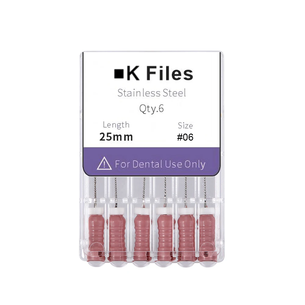 CYF045 Dental K-Files 25mm 6#/8#/10#/15# 6Pcs/Pack Denspay Dental Stainless Steel K Files Hand Use Endodontic Root Canal File