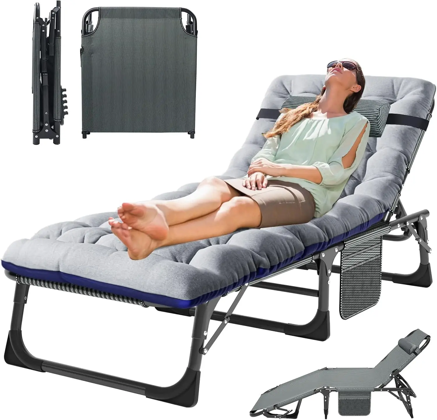 ^5-Position Folding Lounge Chair, Portable Outdoor Chaise Lounge for Sun Tanning, Perfect for Pool, Beach, Patio