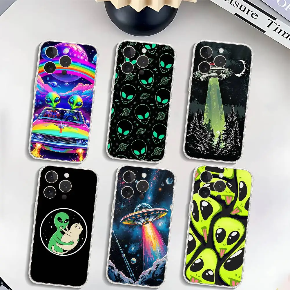 

Aliens And UFOs Phone Case Luxury Soft Transparent Case For IPhone 17 16 15 14 13 12 11 Pro Max Mini Bumper Cover Case
