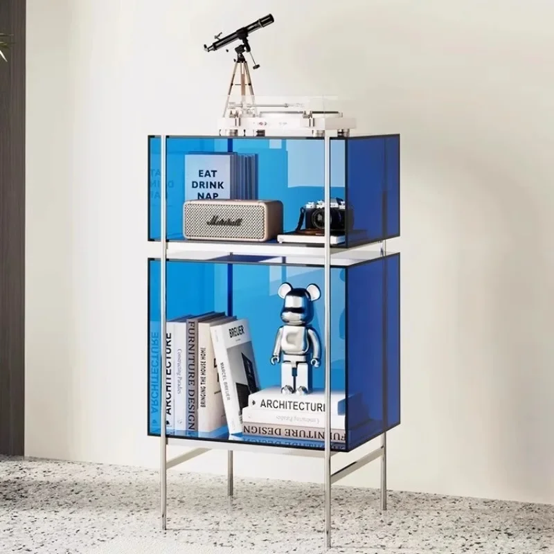 Floor Storage Living Room Display Cabinet Stainless Steel Multi-layer Small Bookcase Display Shelf Acrylic Bookshelf Shelf