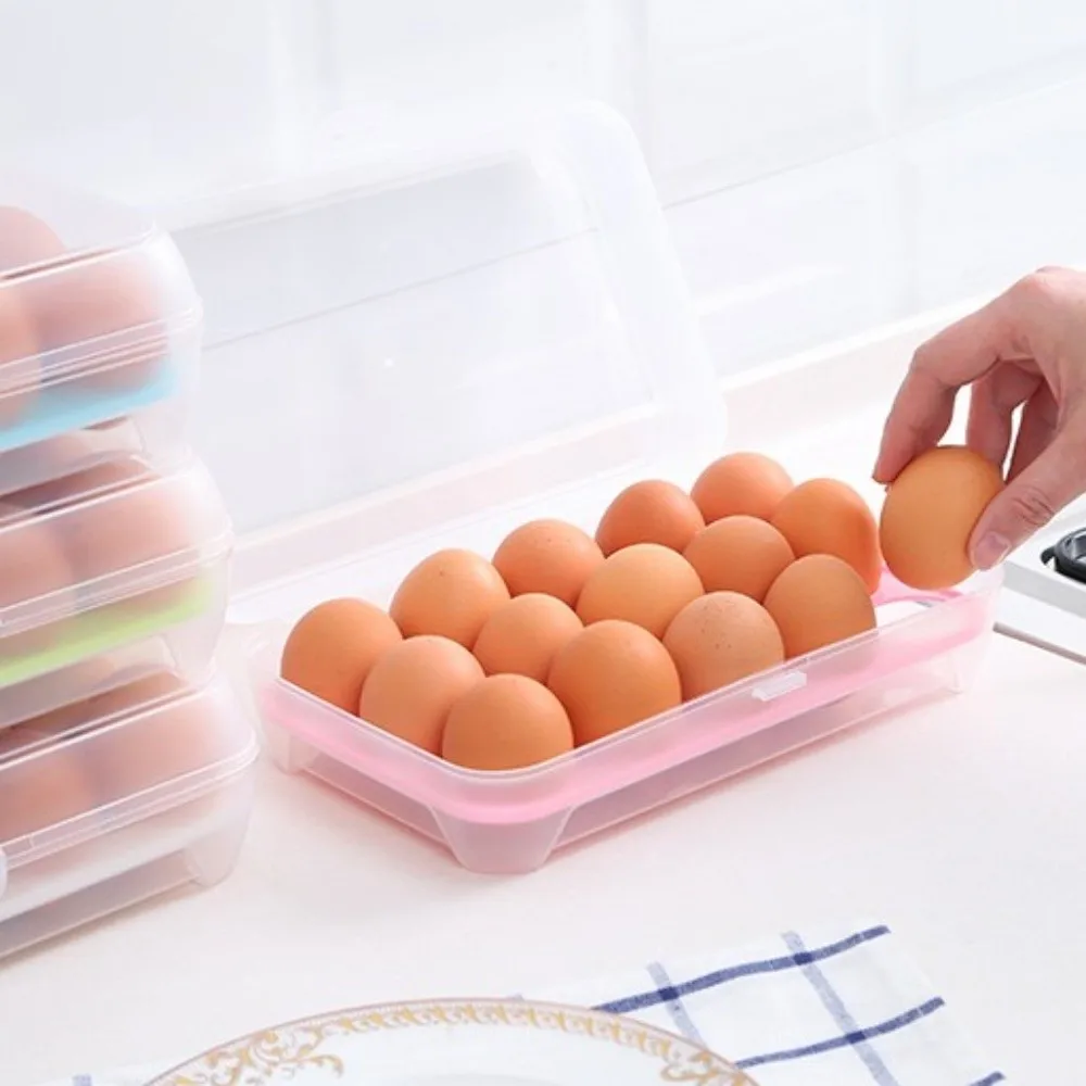 3PCS Portable 15 Grid Egg Storage Box Plastic Blue/Pink/Green Egg Organizer Container Refrigerator Egg Keeper Kitchen Storage