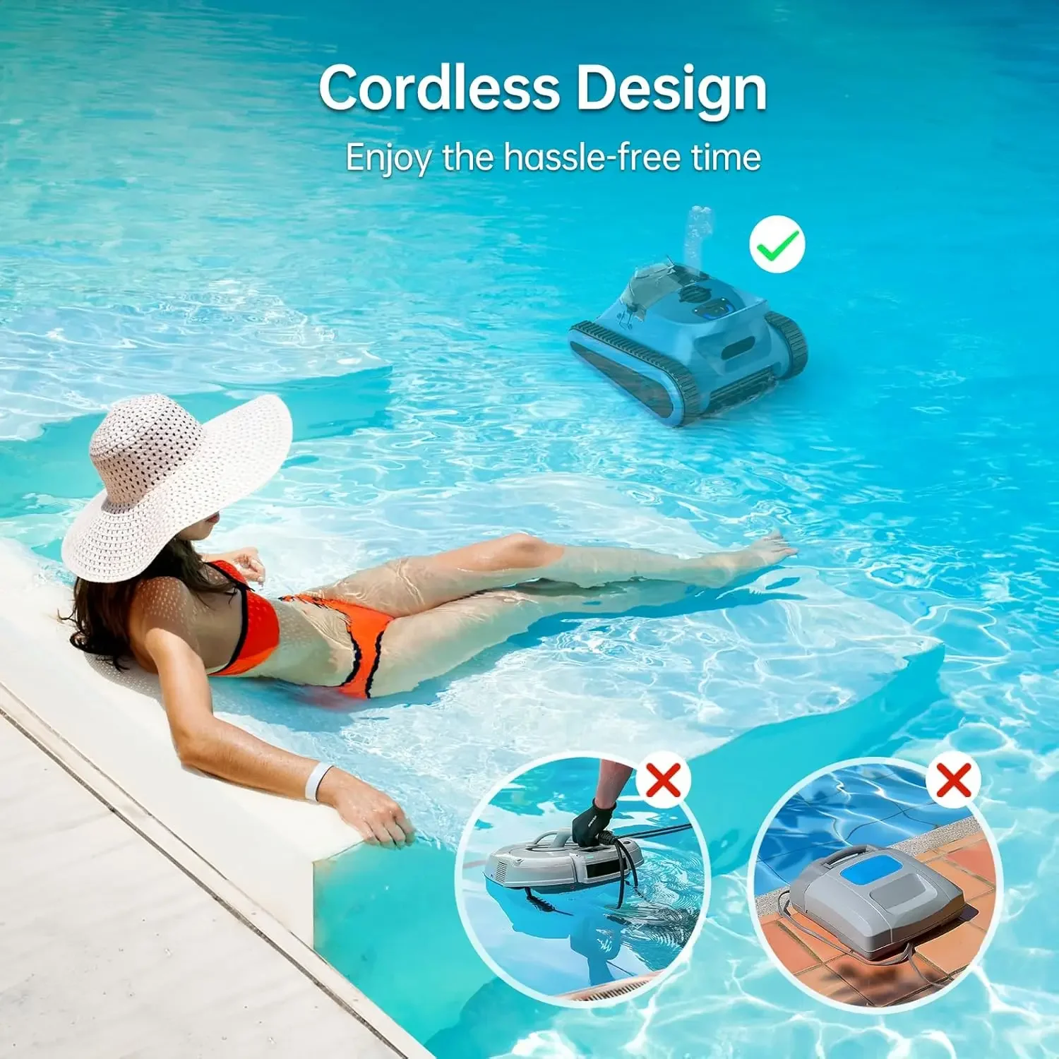 Cordless Pool Vacuum Robot: Automatic Robotic Pool Cleaner Lasts 150 Mins Wall Climbing 180W Powerful Suction LED Indicat