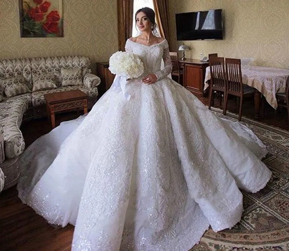 Luxury Ball Gown Wedding Dresses 2025 Women Off The Shoulder Illusion Robe De Mariage Lace Appliques Princess Long Bridal Wear