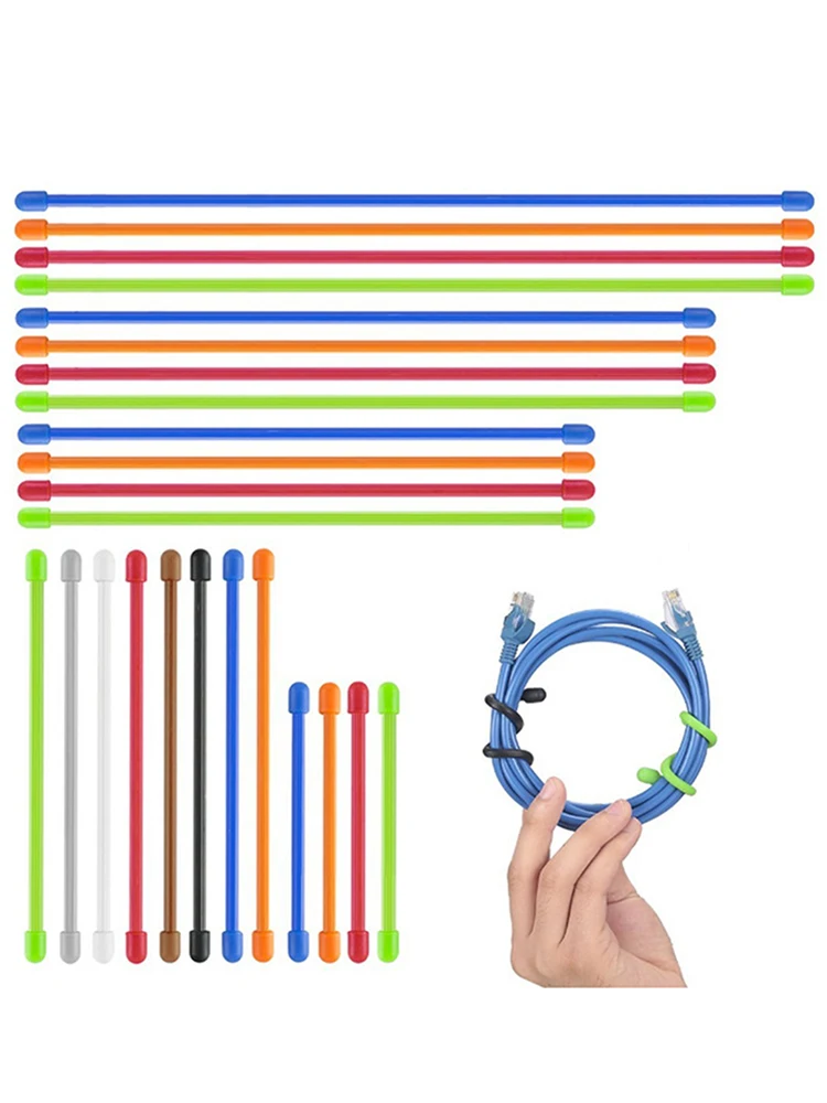 Attaches torsadées en Silicone à noyau d'acier, attaches torsadées en caoutchouc réutilisables, attaches de câble pour l'organisation, 5 pièces