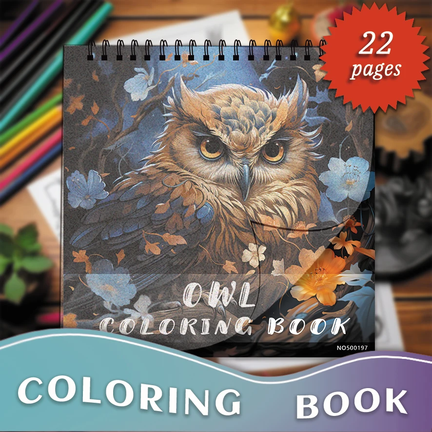 Owl Coloring Pages Book 8.27x8.27 inches 22 Sheets Relaxing Gift for Family