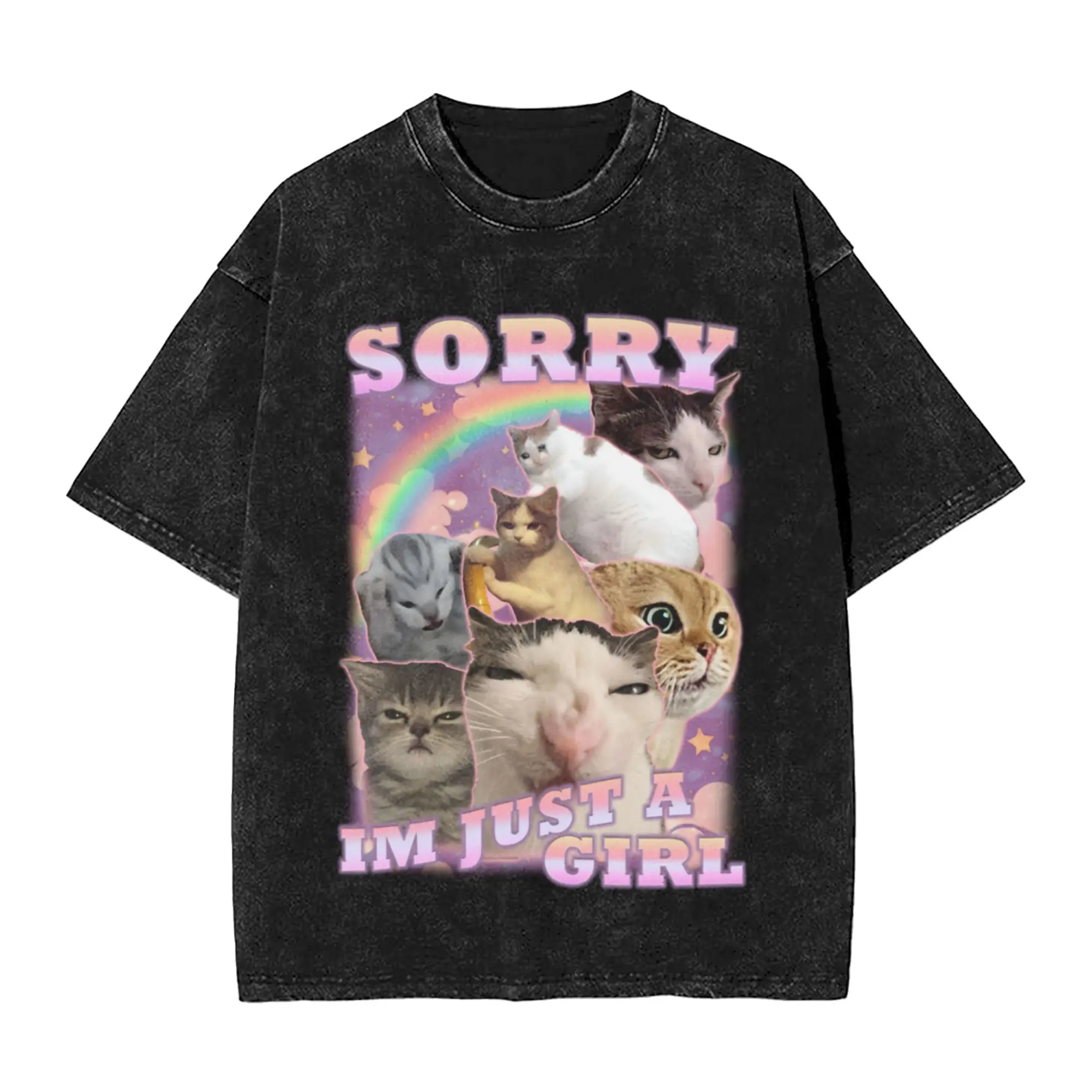 Im just a girl funny cat meme Classic Chic A T-Shirt Oversized Short Sleeve Men's Women's Cotton Tees Tops